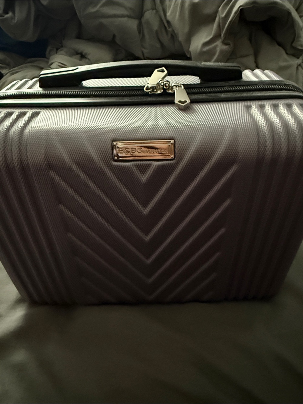BCBG Silver Gray Hard-Shell Travel Cosmetic Case